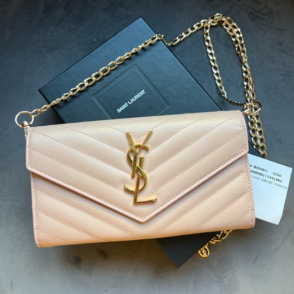 Saint Laurent blush pink Cassandre envelope wallet